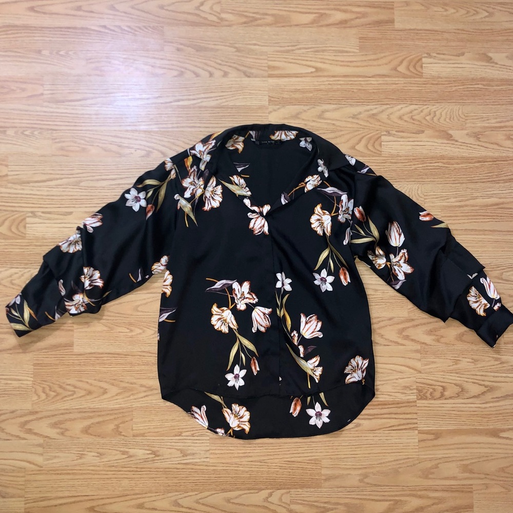 Zara Floral Collared Blouse